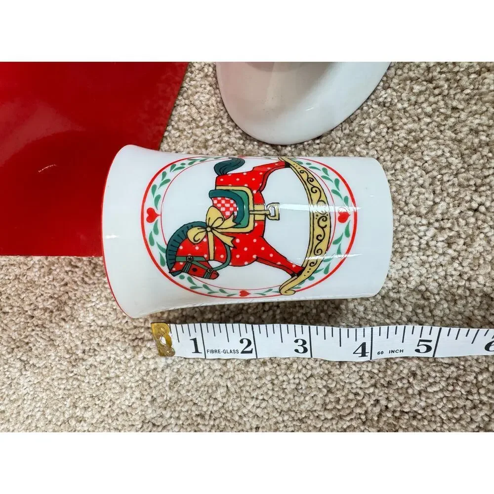 VTG Ceramic Tumbler and Soap Dish Set Made in Japan Rocking Horse Christmas